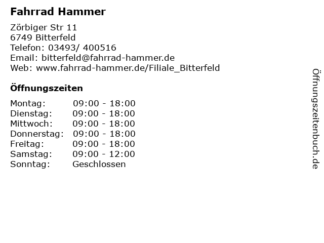 Fahrrad Hammer in Bitterfeld: Adresse und Öffnungszeiten