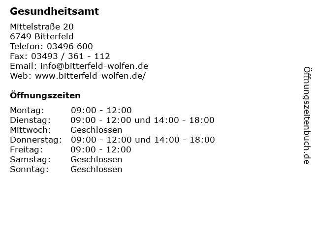 Gesundheitsamt in Bitterfeld: Adresse und Öffnungszeiten