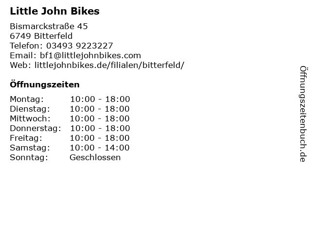 Little John Bikes in Bitterfeld: Adresse und Öffnungszeiten