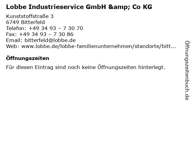 Lobbe Industrieservice GmbH & Co KG in Bitterfeld: Adresse und Öffnungszeiten