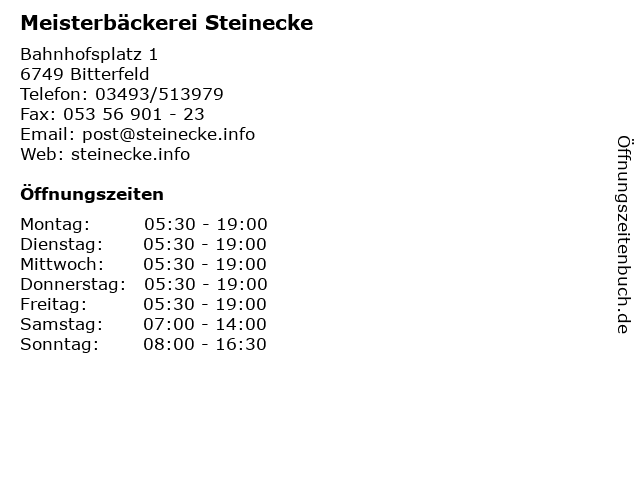 Meisterbäckerei Steinecke in Bitterfeld: Adresse und Öffnungszeiten