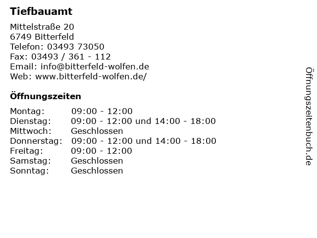 Tiefbauamt in Bitterfeld: Adresse und Öffnungszeiten