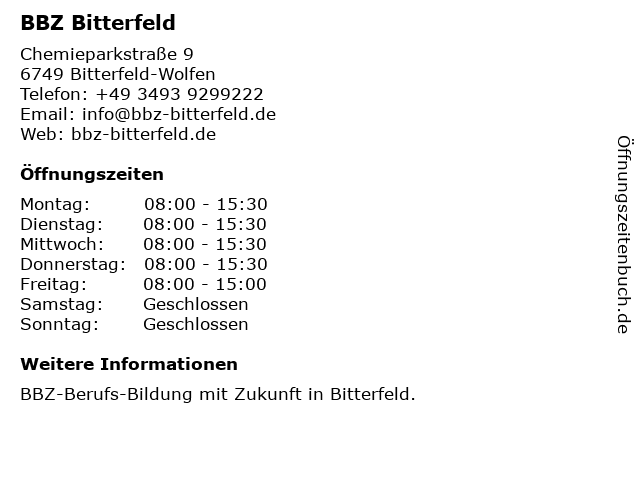 BBZ Bitterfeld in Bitterfeld-Wolfen: Adresse und Öffnungszeiten