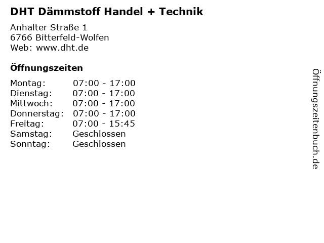 DHT Dämmstoff Handel + Technik in Bitterfeld-Wolfen: Adresse und Öffnungszeiten