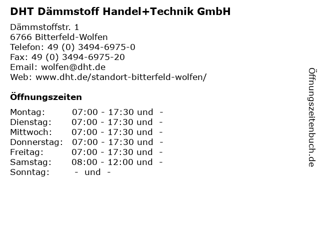 DHT Dämmstoff Handel+Technik GmbH in Bitterfeld-Wolfen: Adresse und Öffnungszeiten