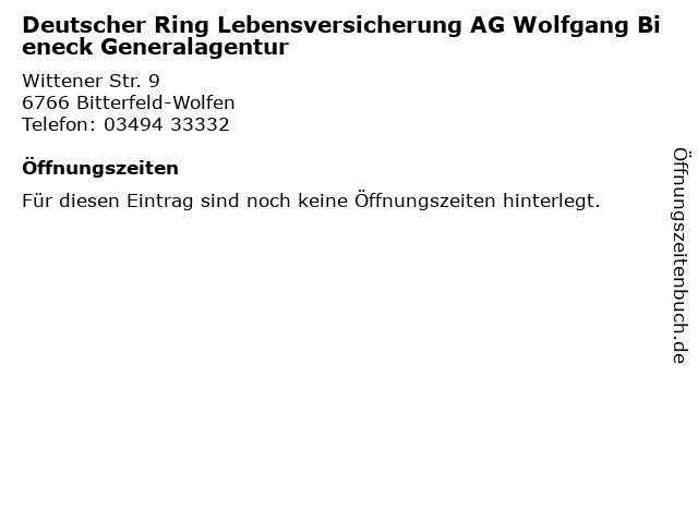 Horizontaal overdracht grens ᐅ Öffnungszeiten „Deutscher Ring Lebensversicherung AG Wolfgang Bieneck  Generalagentur“ | Wittener Str. 9 in Bitterfeld-Wolfen