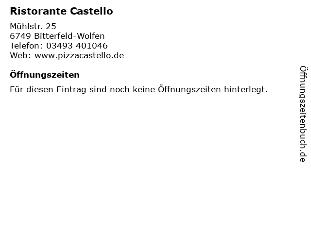 Ristorante Castello in Bitterfeld-Wolfen: Adresse und Öffnungszeiten