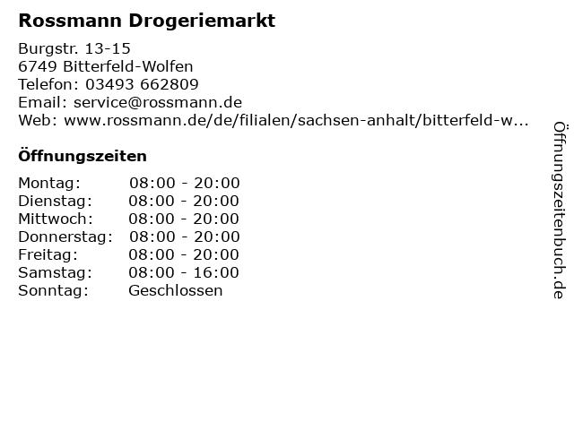 Rossmann in Bitterfeld-Wolfen: Adresse und Öffnungszeiten