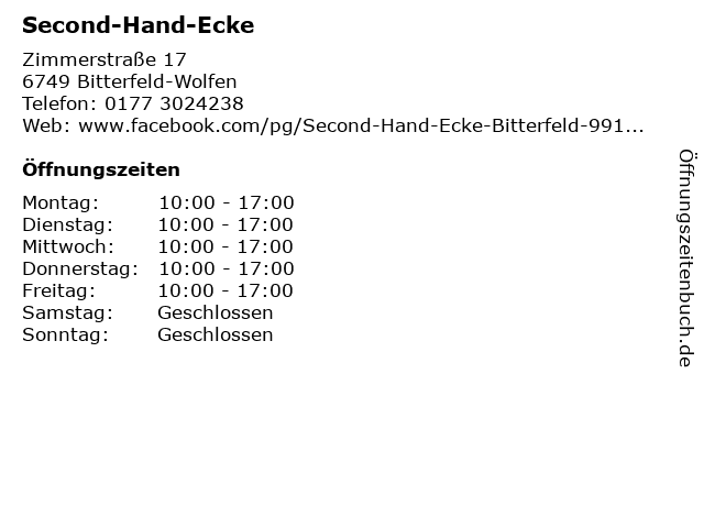 Second-Hand-Ecke in Bitterfeld-Wolfen: Adresse und Öffnungszeiten