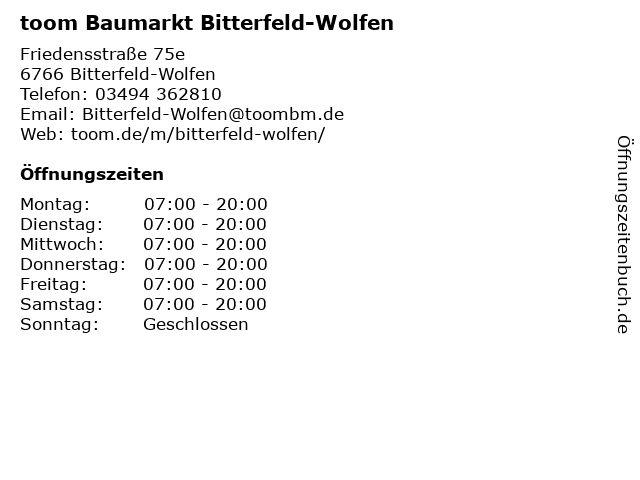toom Baumarkt Bitterfeld-Wolfen in Bitterfeld-Wolfen: Adresse und Öffnungszeiten
