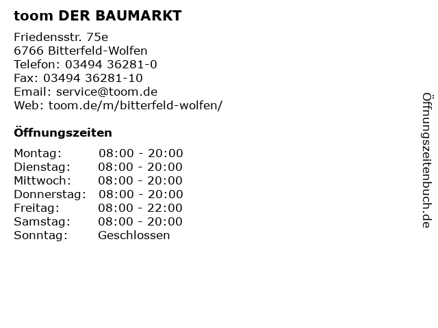 toom DER BAUMARKT in Bitterfeld-Wolfen: Adresse und Öffnungszeiten