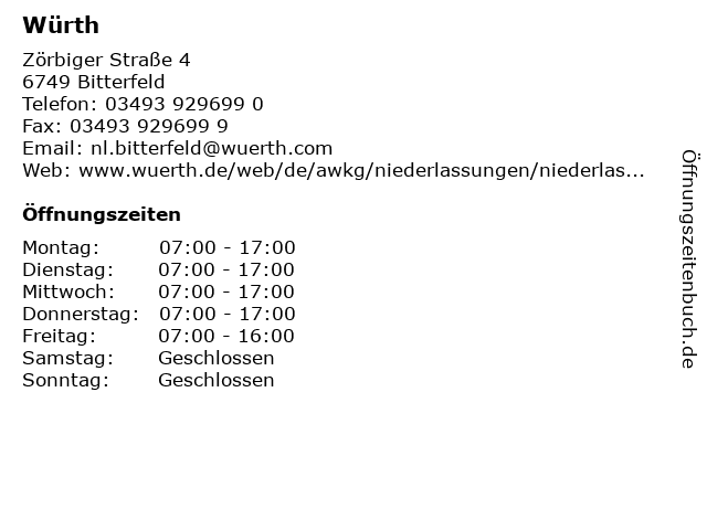 Würth in Bitterfeld: Adresse und Öffnungszeiten