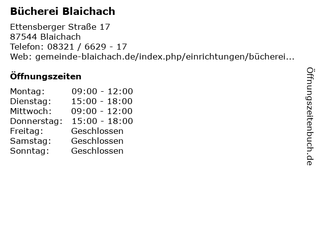 Bücherei Blaichach in Blaichach: Adresse und Öffnungszeiten