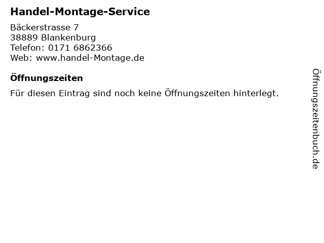 Handel-Montage-Service in Blankenburg: Adresse und Öffnungszeiten