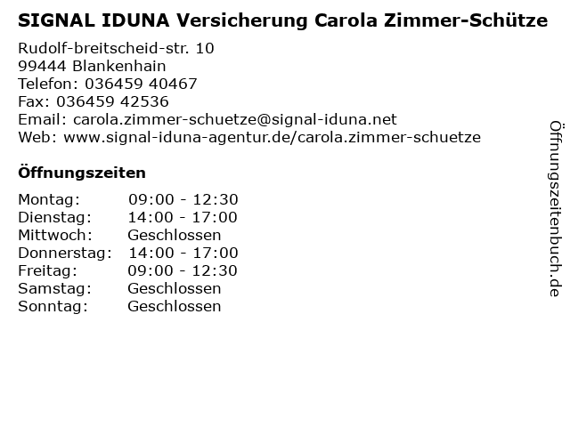 SIGNAL IDUNA Versicherung Carola Zimmer-Schütze in Blankenhain: Adresse und Öffnungszeiten