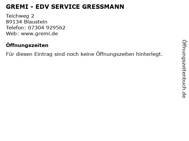GREMI - EDV SERVICE GRESSMANN in Blaustein: Adresse und Öffnungszeiten