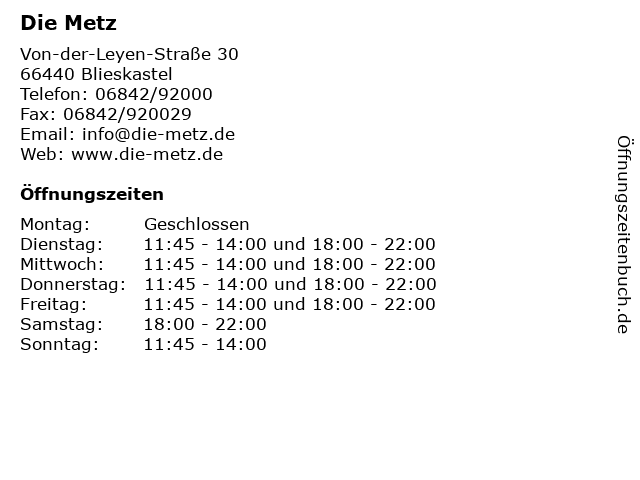 Die Metz in Blieskastel: Adresse und Öffnungszeiten