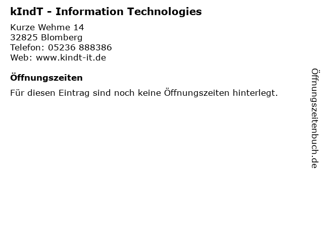 kIndT - Information Technologies in Blomberg: Adresse und Öffnungszeiten