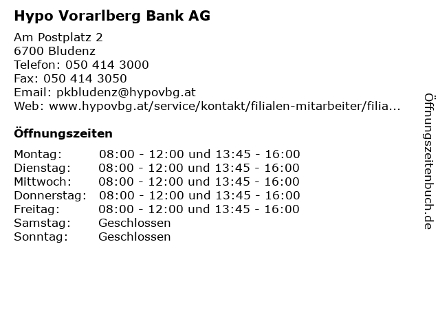 ᐅ Offnungszeiten Hypo Vorarlberg Bank Ag Filiale Bludenz Am