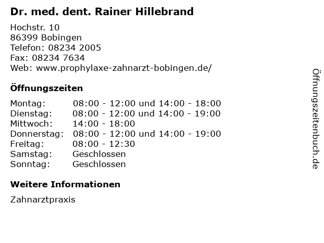Dr. med. dent. Rainer Hillebrand in Bobingen: Adresse und Öffnungszeiten