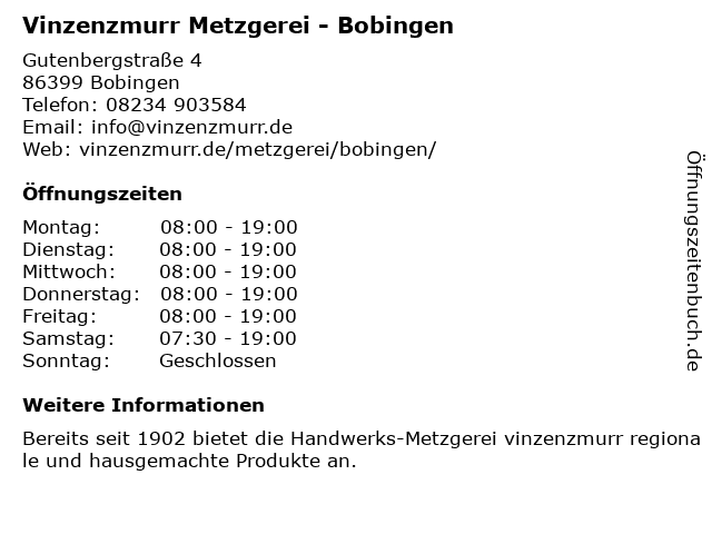 Vinzenzmurr Metzgerei - Bobingen in Bobingen: Adresse und Öffnungszeiten
