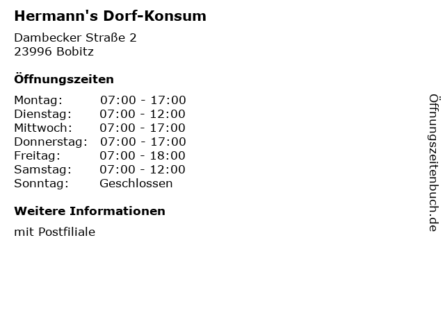 Hermann's Dorf-Konsum in Bobitz: Adresse und Öffnungszeiten