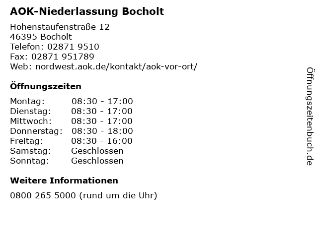 AOK-Niederlassung Bocholt in Bocholt: Adresse und Öffnungszeiten