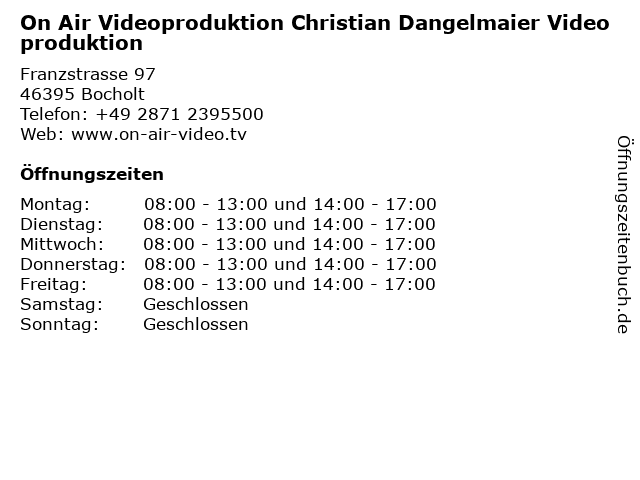 On Air Videoproduktion Christian Dangelmaier Videoproduktion in Bocholt: Adresse und Öffnungszeiten