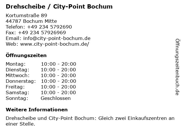 Drehscheibe / City-Point Bochum in Bochum Mitte: Adresse und Öffnungszeiten