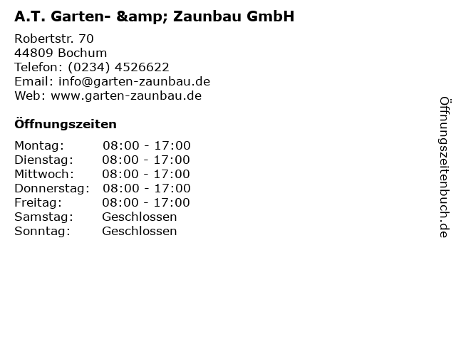 A.T. Garten- & Zaunbau GmbH in Bochum: Adresse und Öffnungszeiten
