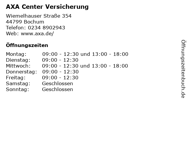 AXA Center Versicherung in Bochum: Adresse und Öffnungszeiten