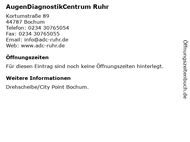 AugenDiagnostikCentrum Ruhr in Bochum: Adresse und Öffnungszeiten