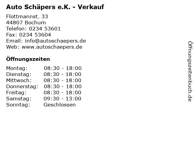Auto Schäpers e.K. - Verkauf in Bochum: Adresse und Öffnungszeiten