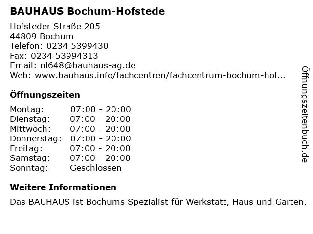 Bauhaus Bochum Hofstede Bochum