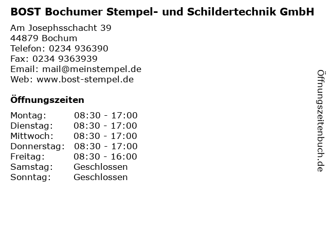 BOST Bochumer Stempel- und Schildertechnik GmbH in Bochum: Adresse und Öffnungszeiten