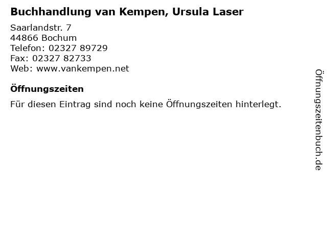Buchhandlung van Kempen, Ursula Laser in Bochum: Adresse und Öffnungszeiten