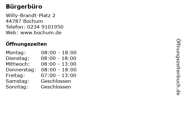 Bürgerbüro in Bochum: Adresse und Öffnungszeiten
