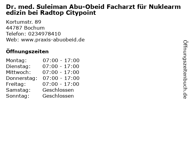 Dr. med. Suleiman Abu-Obeid Facharzt für Nuklearmedizin bei Radtop Citypoint in Bochum: Adresse und Öffnungszeiten