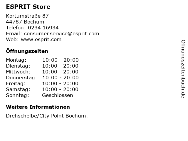 ESPRIT Store in Bochum: Adresse und Öffnungszeiten