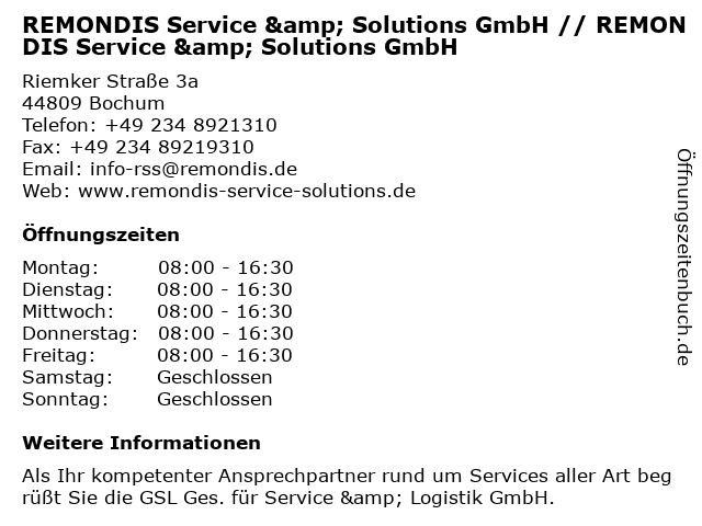 GSL Ges. für Service & Logistik GmbH // GSL Ruhrgebiet in Bochum: Adresse und Öffnungszeiten