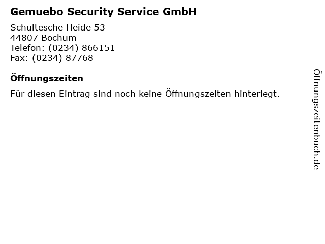 Gemuebo Security Service GmbH in Bochum: Adresse und Öffnungszeiten