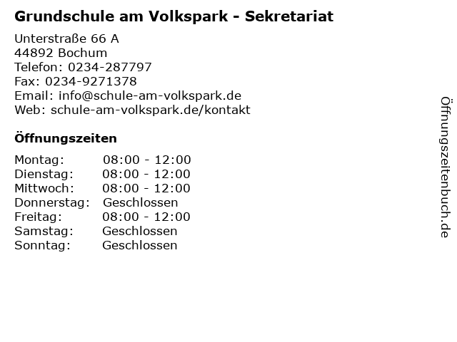Grundschule am Volkspark - Sekretariat in Bochum: Adresse und Öffnungszeiten