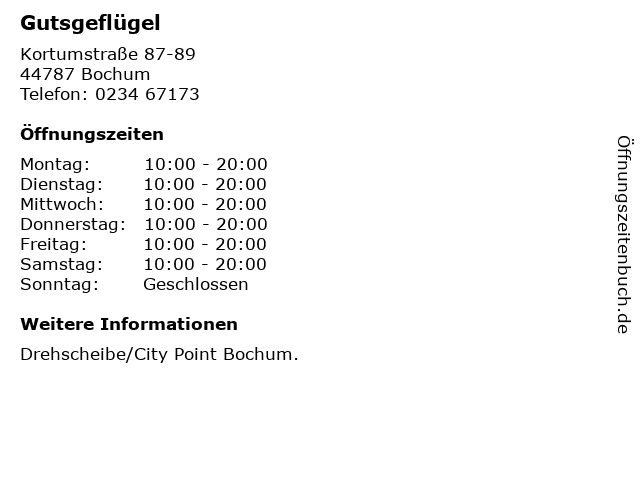 Gutsgeflügel in Bochum: Adresse und Öffnungszeiten