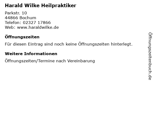 Harald Wilke Heilpraktiker in Bochum: Adresse und Öffnungszeiten