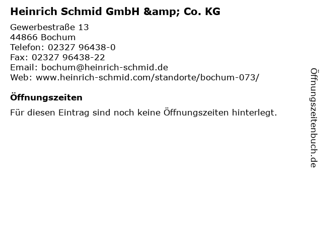 Heinrich Schmid GmbH & Co. KG in Bochum: Adresse und Öffnungszeiten