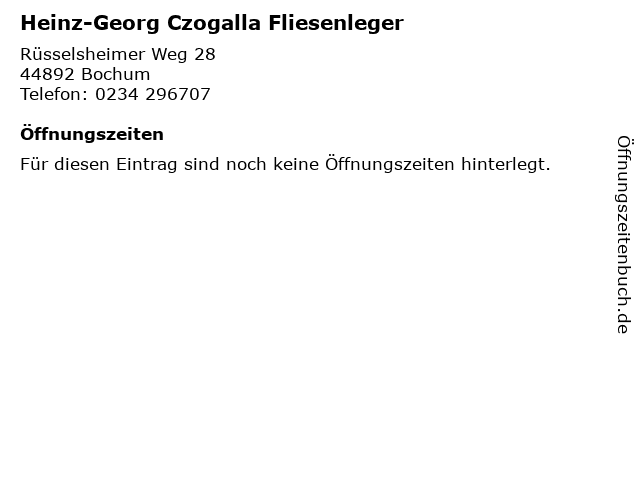 Heinz-Georg Czogalla Fliesenleger in Bochum: Adresse und Öffnungszeiten