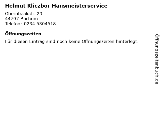 Helmut Kliczbor Hausmeisterservice in Bochum: Adresse und Öffnungszeiten