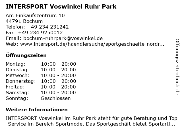 INTERSPORT Voswinkel Ruhr Park in Bochum: Adresse und Öffnungszeiten