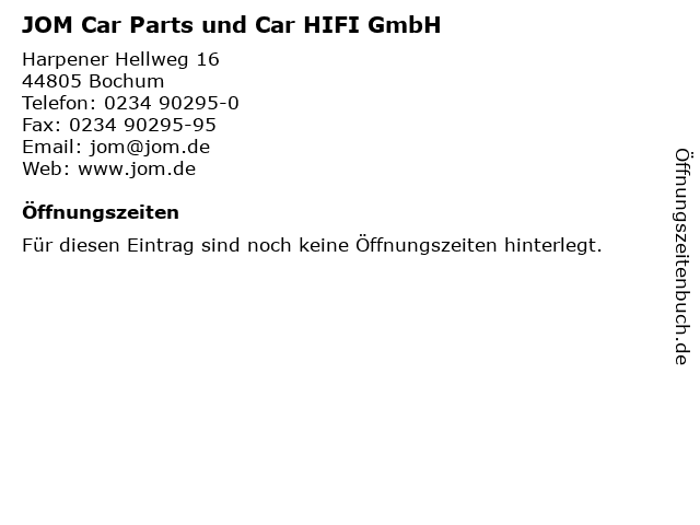 ᐅ Öffnungszeiten „JOM Car Parts und Car HIFI GmbH“
