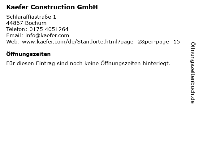 Kaefer Construction GmbH in Bochum: Adresse und Öffnungszeiten